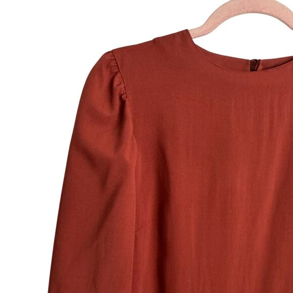 Alohas Exclesa Burnt Orange Rust Modest Long Sleeve Midi Dress - Picture 4 of 12